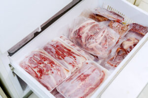 meat stored in a freezer